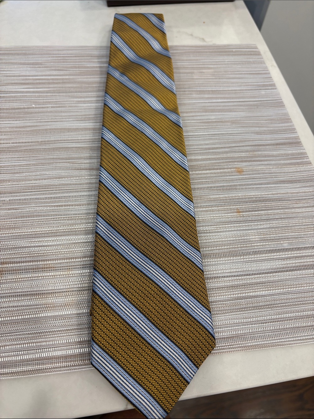Brooks Brothers Gold and Light Blue Diagonal Stripe Tie